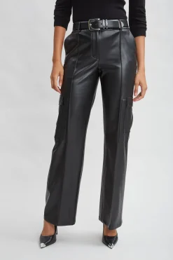 Elie Tahari Bottoms-Vegan Leather Cargo Pant BLACK
