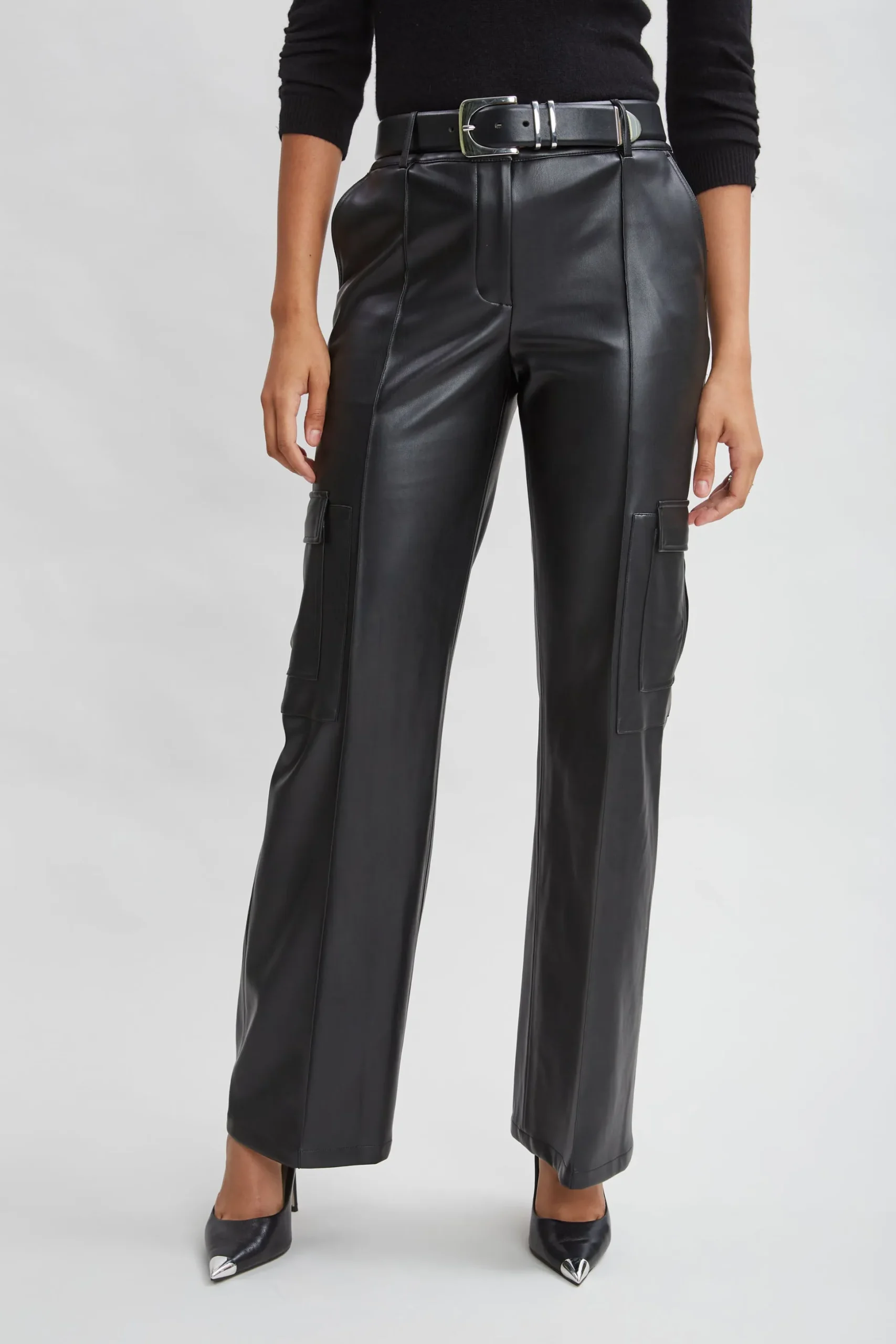 Elie Tahari Bottoms-Vegan Leather Cargo Pant BLACK