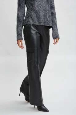 Elie Tahari Bottoms-Vegan Leather Cargo Pant BLACK