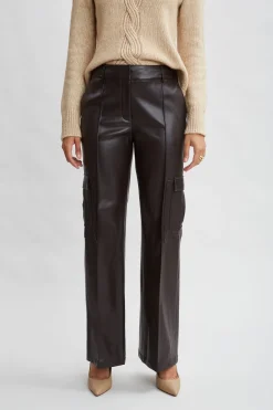 Elie Tahari Bottoms-Vegan Leather Cargo Pant WOOD
