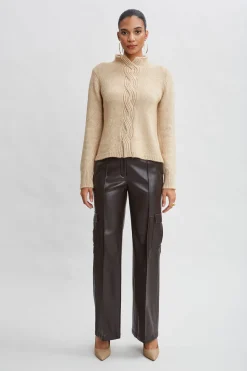 Elie Tahari Bottoms-Vegan Leather Cargo Pant WOOD