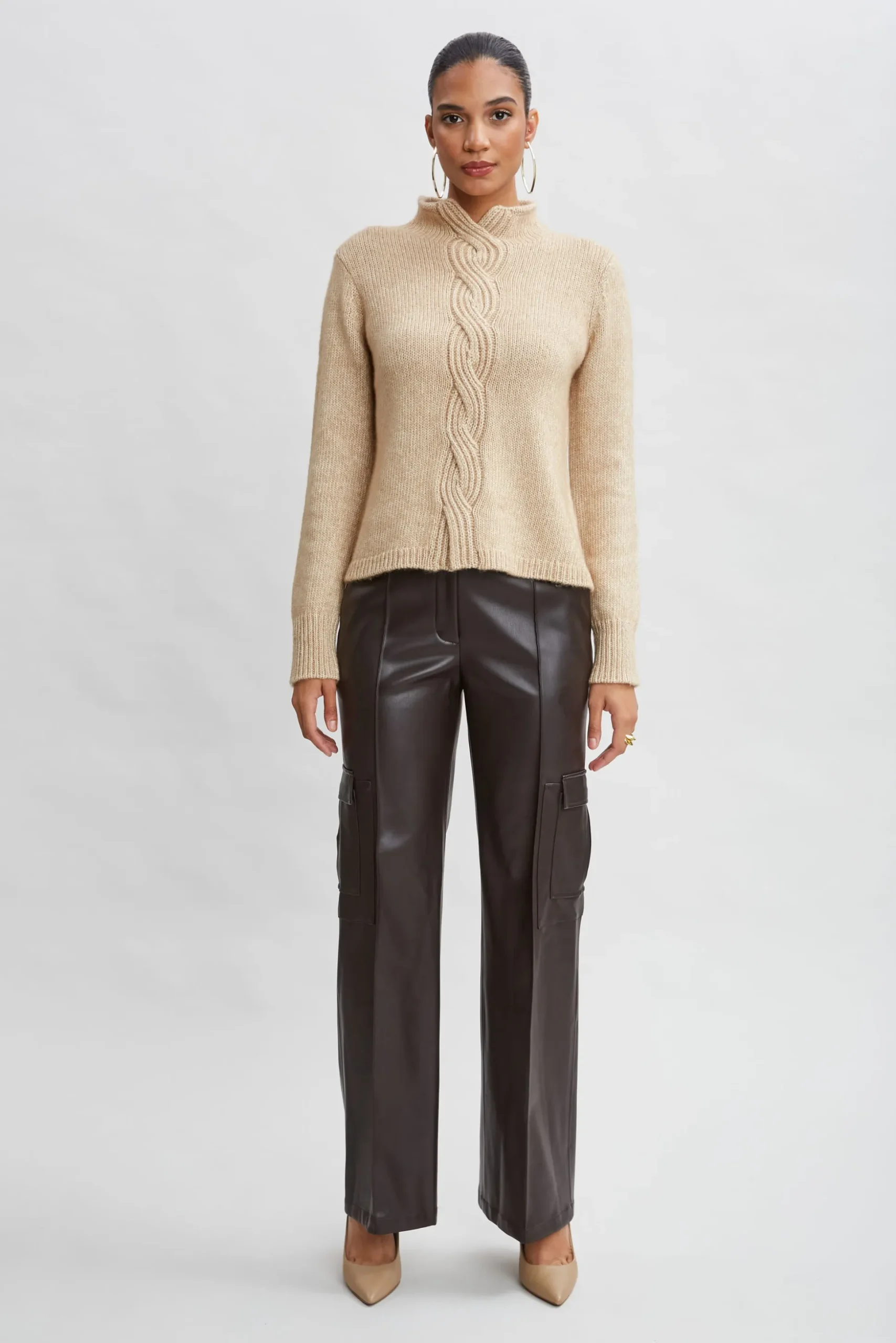 Elie Tahari Bottoms-Vegan Leather Cargo Pant WOOD