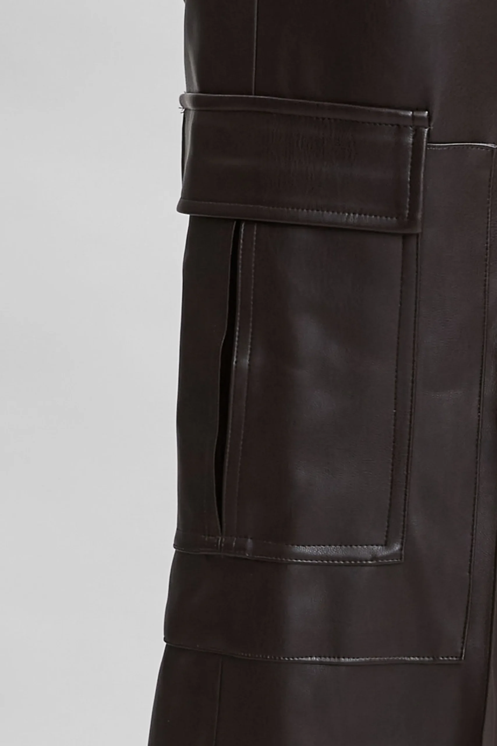 Elie Tahari Bottoms-Vegan Leather Cargo Pant WOOD