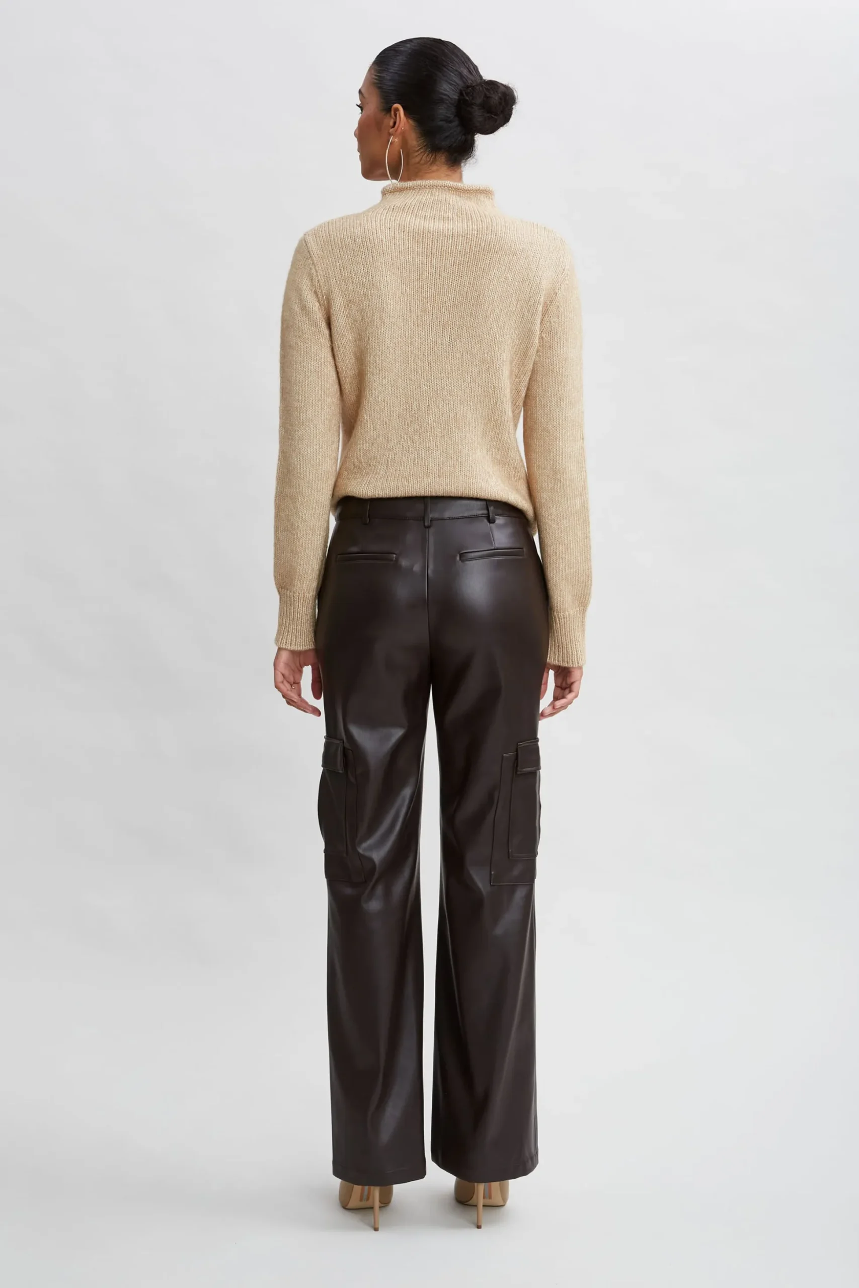 Elie Tahari Bottoms-Vegan Leather Cargo Pant WOOD