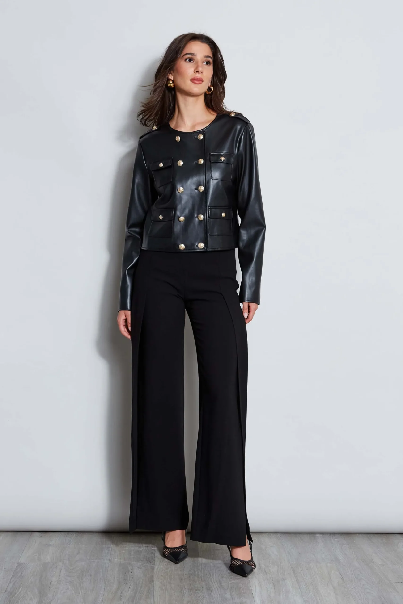 Elie Tahari Jackets & Blazers|Suiting-Vegan Leather Crest Button Jacket Noir