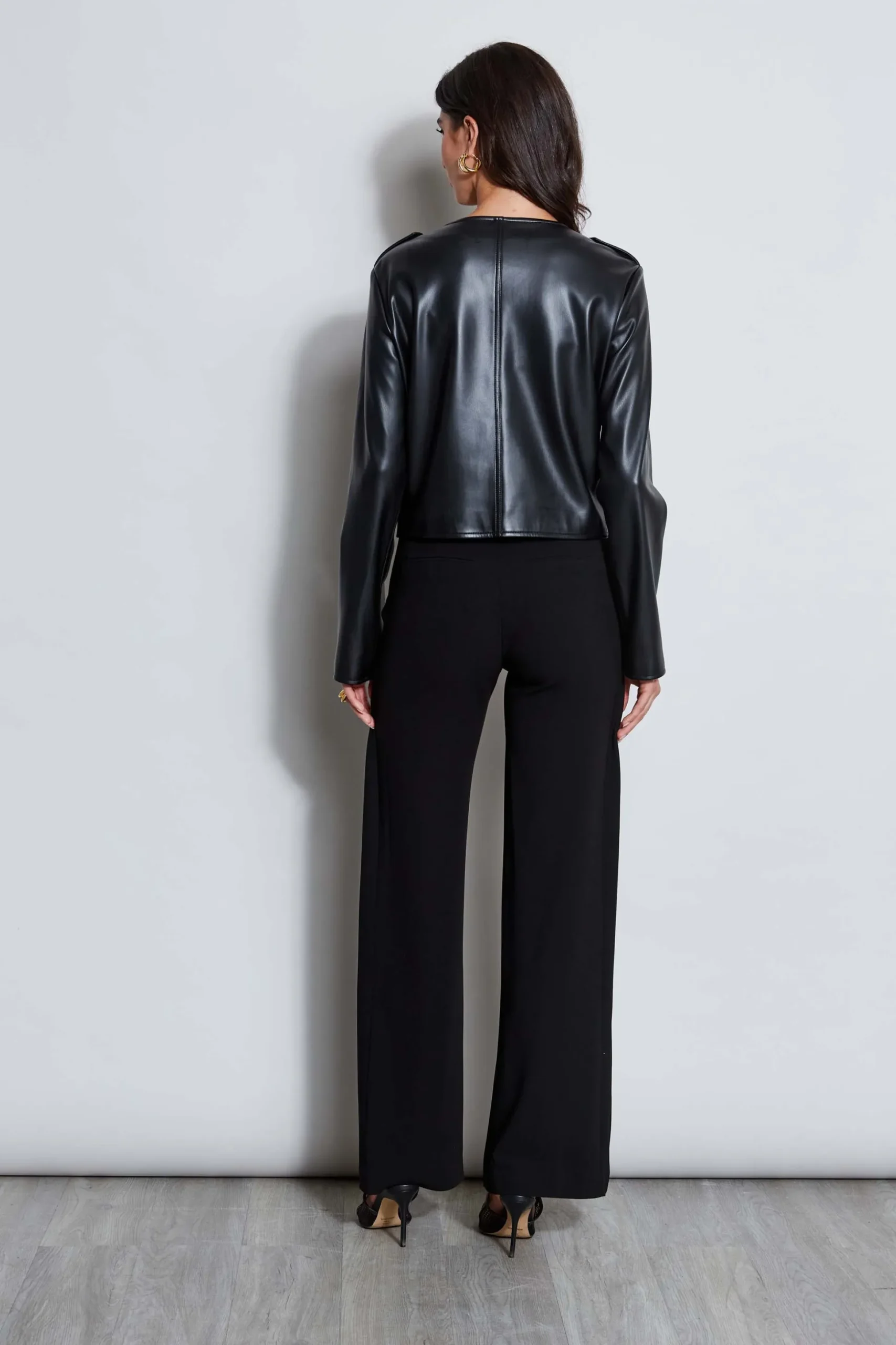 Elie Tahari Jackets & Blazers|Suiting-Vegan Leather Crest Button Jacket Noir