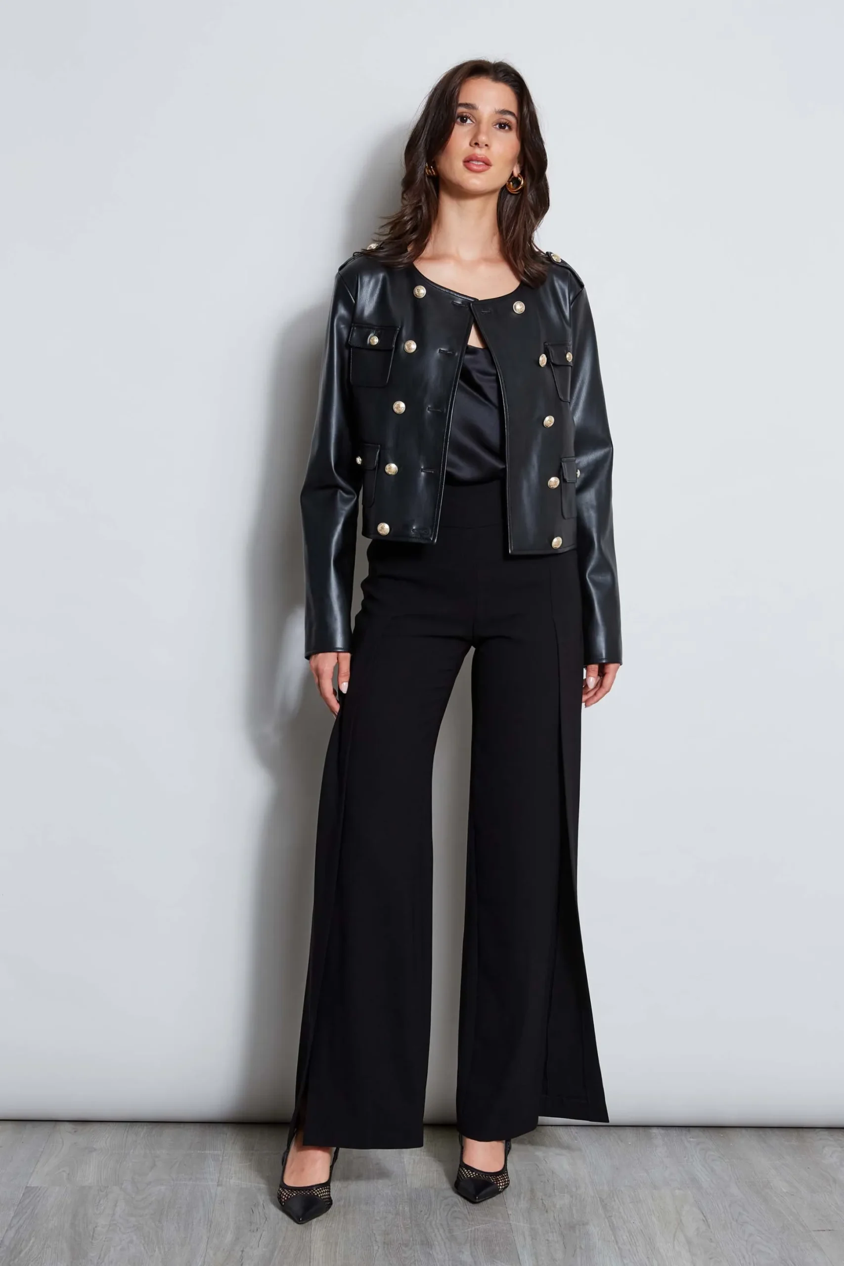 Elie Tahari Jackets & Blazers|Suiting-Vegan Leather Crest Button Jacket Noir