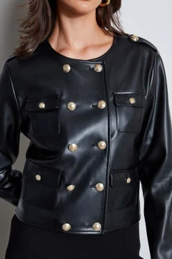 Elie Tahari Jackets & Blazers|Suiting-Vegan Leather Crest Button Jacket Noir