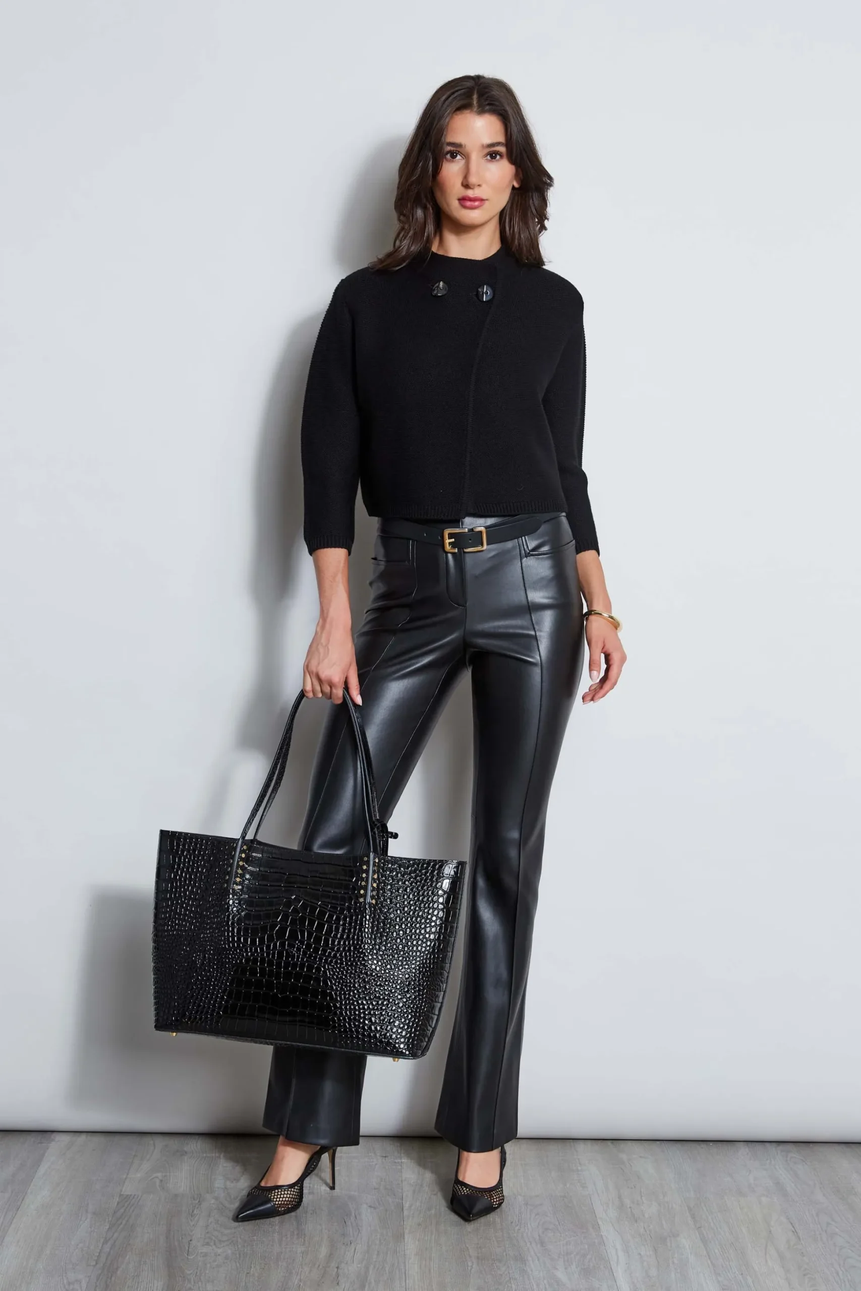 Elie Tahari Bottoms|Suiting-Vegan Leather Seam Pant BLACK
