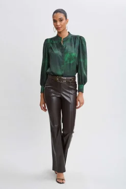 Elie Tahari Bottoms-Vegan Leather Seam Pants WOOD
