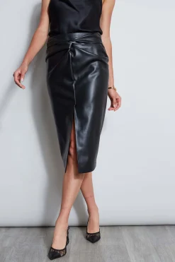 Elie Tahari Bottoms-Vegan Leather Twist Skirt BLACK