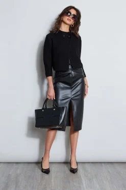 Elie Tahari Bottoms-Vegan Leather Twist Skirt BLACK