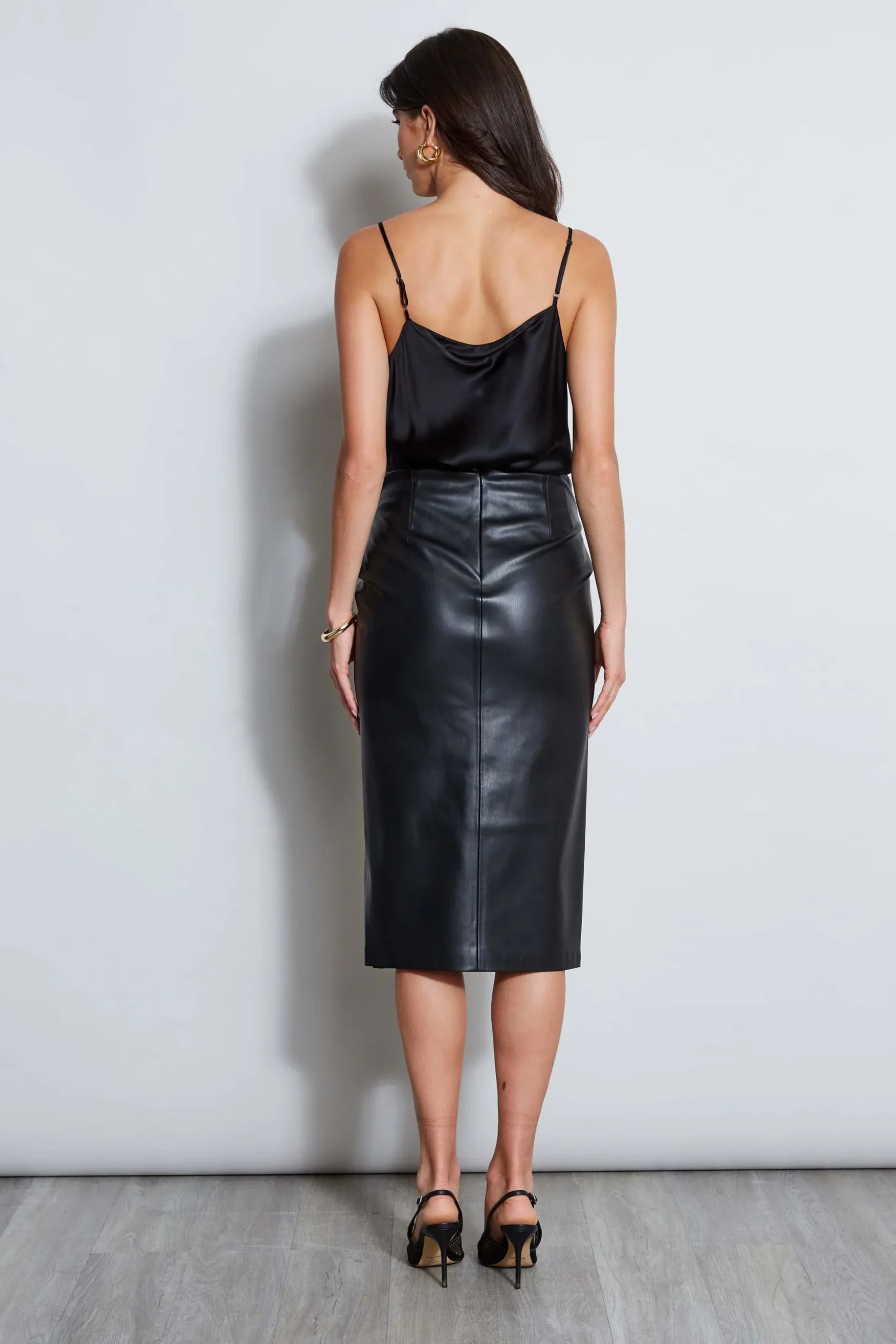Elie Tahari Bottoms-Vegan Leather Twist Skirt BLACK