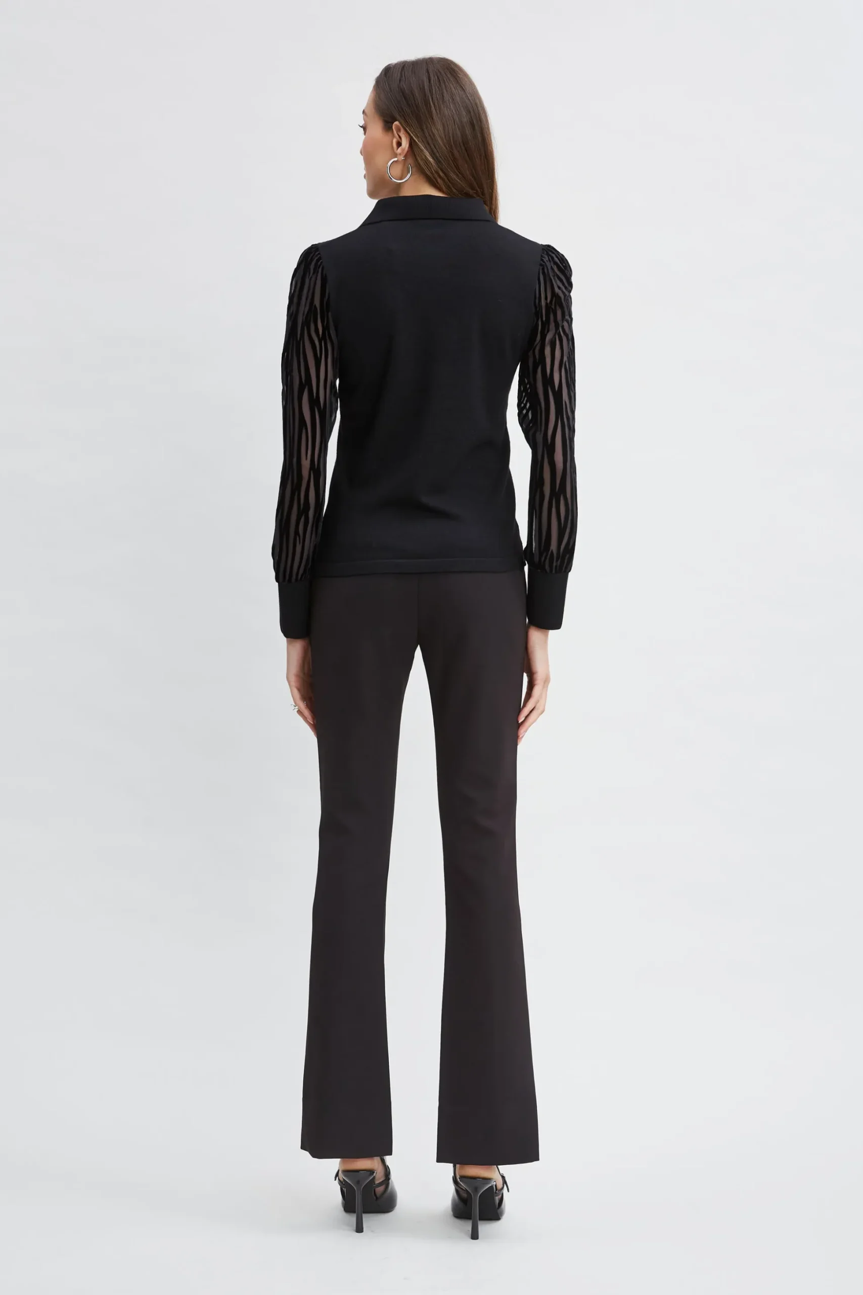 Elie Tahari Tops & Sweaters-Velvet Burnout Sleeve Polo Sweater BLACK