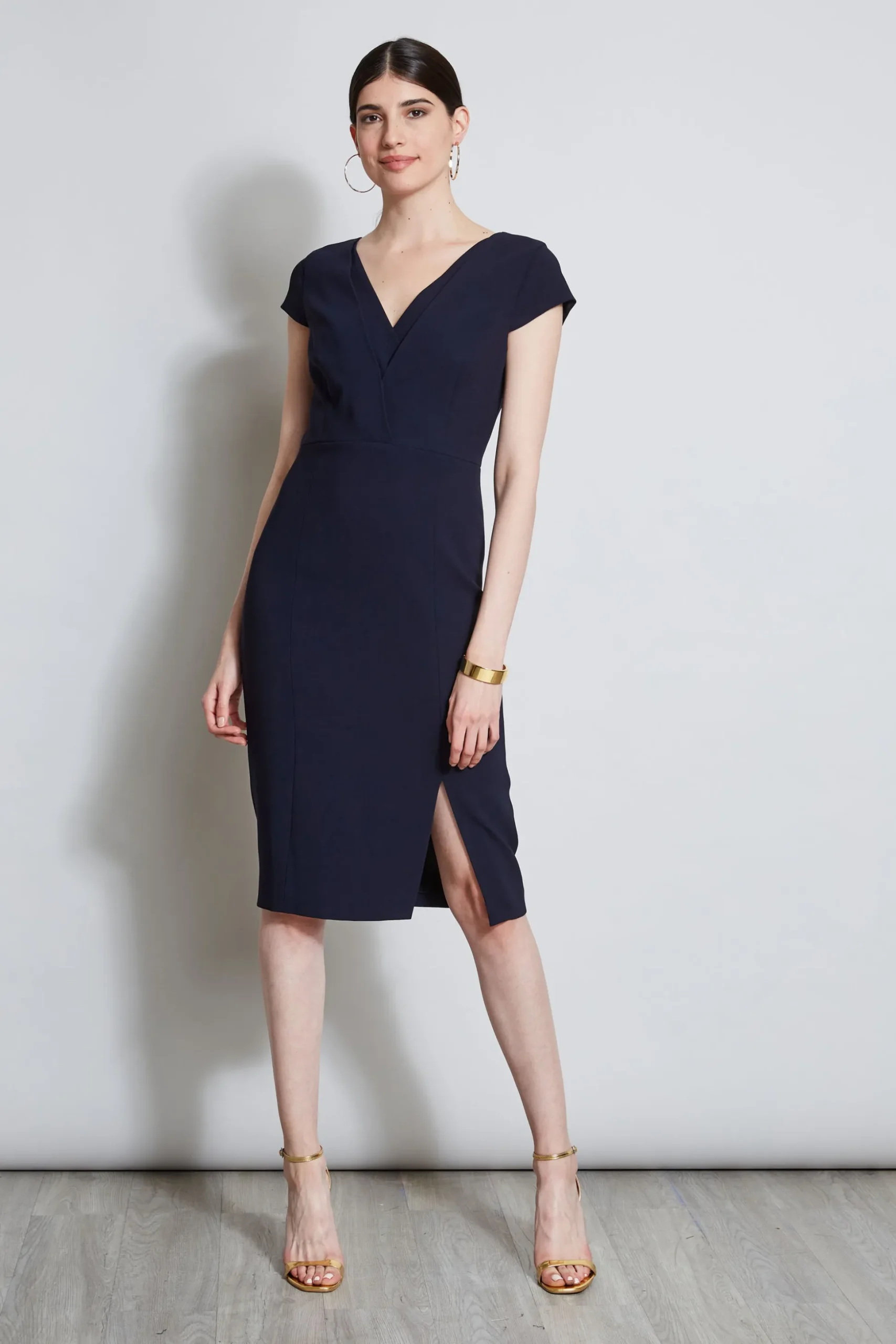 Elie Tahari Dresses & Jumpsuits|Short Sleeve Dresses-V-Neck Crepe Dress STARGAZER