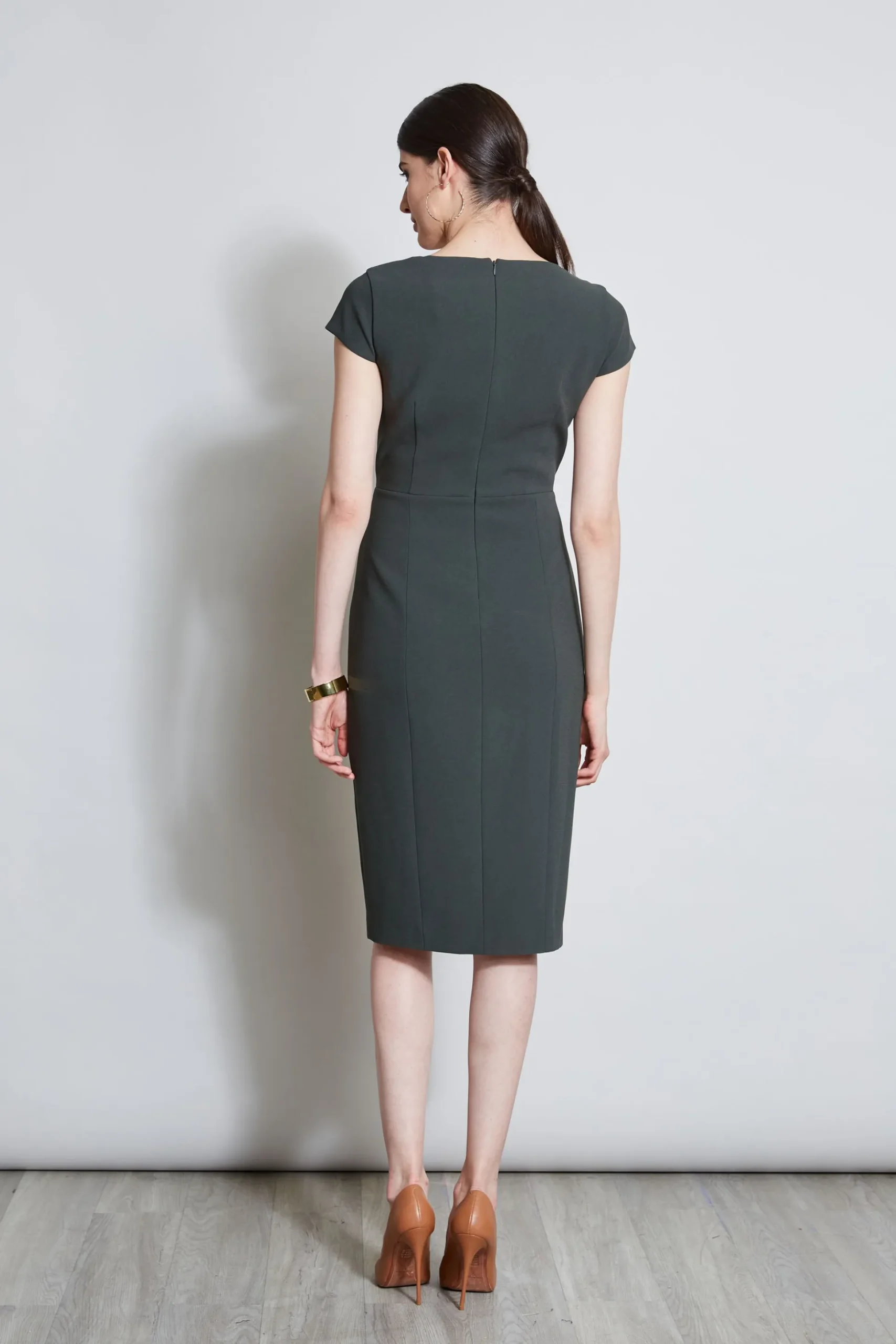 Elie Tahari Dresses & Jumpsuits|Short Sleeve Dresses-V-Neck Crepe Dress Camouflage