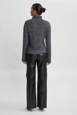 Elie Tahari Tops & Sweaters-Whipstitch Cotton Wool Sweater BLACKMELANGE