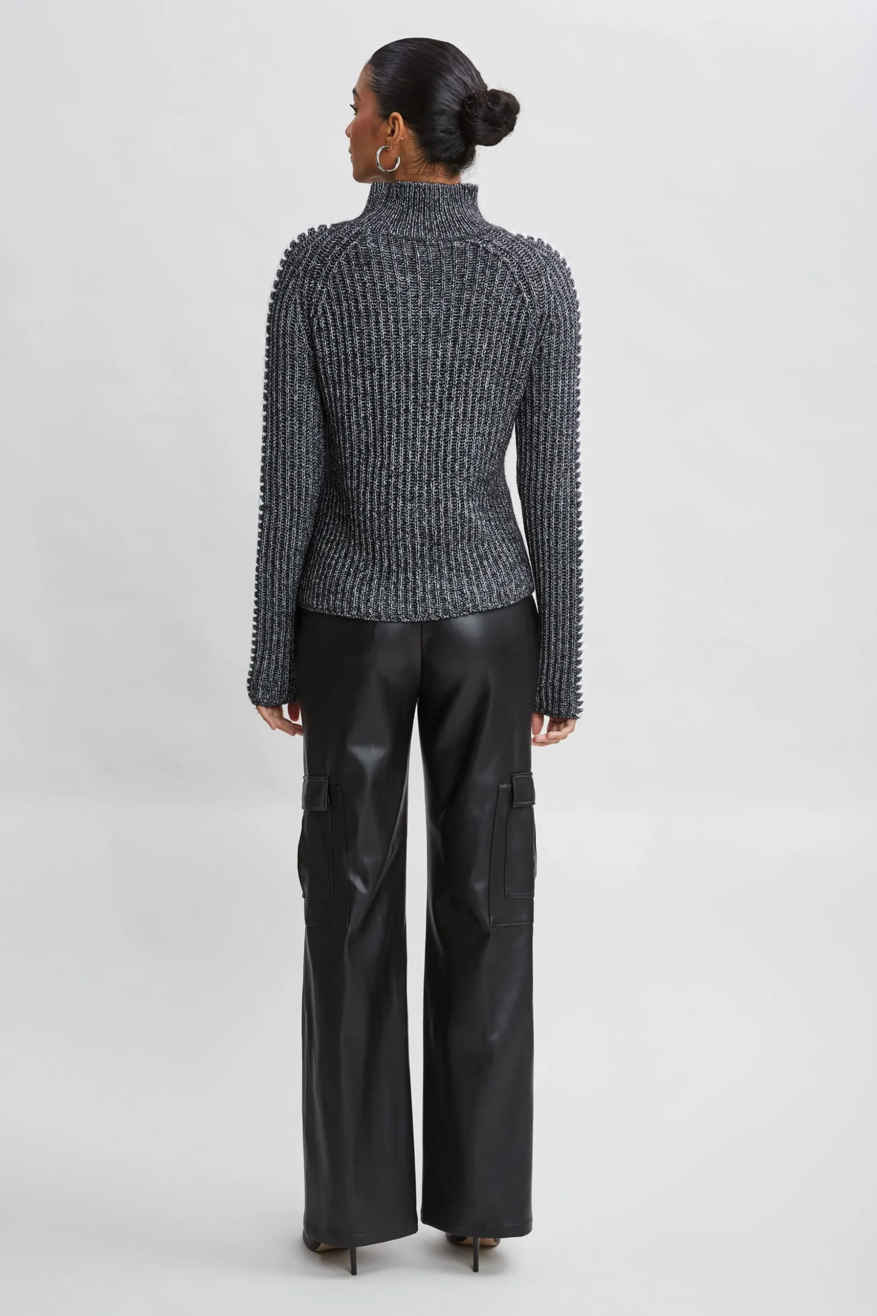 Elie Tahari Tops & Sweaters-Whipstitch Cotton Wool Sweater BLACKMELANGE
