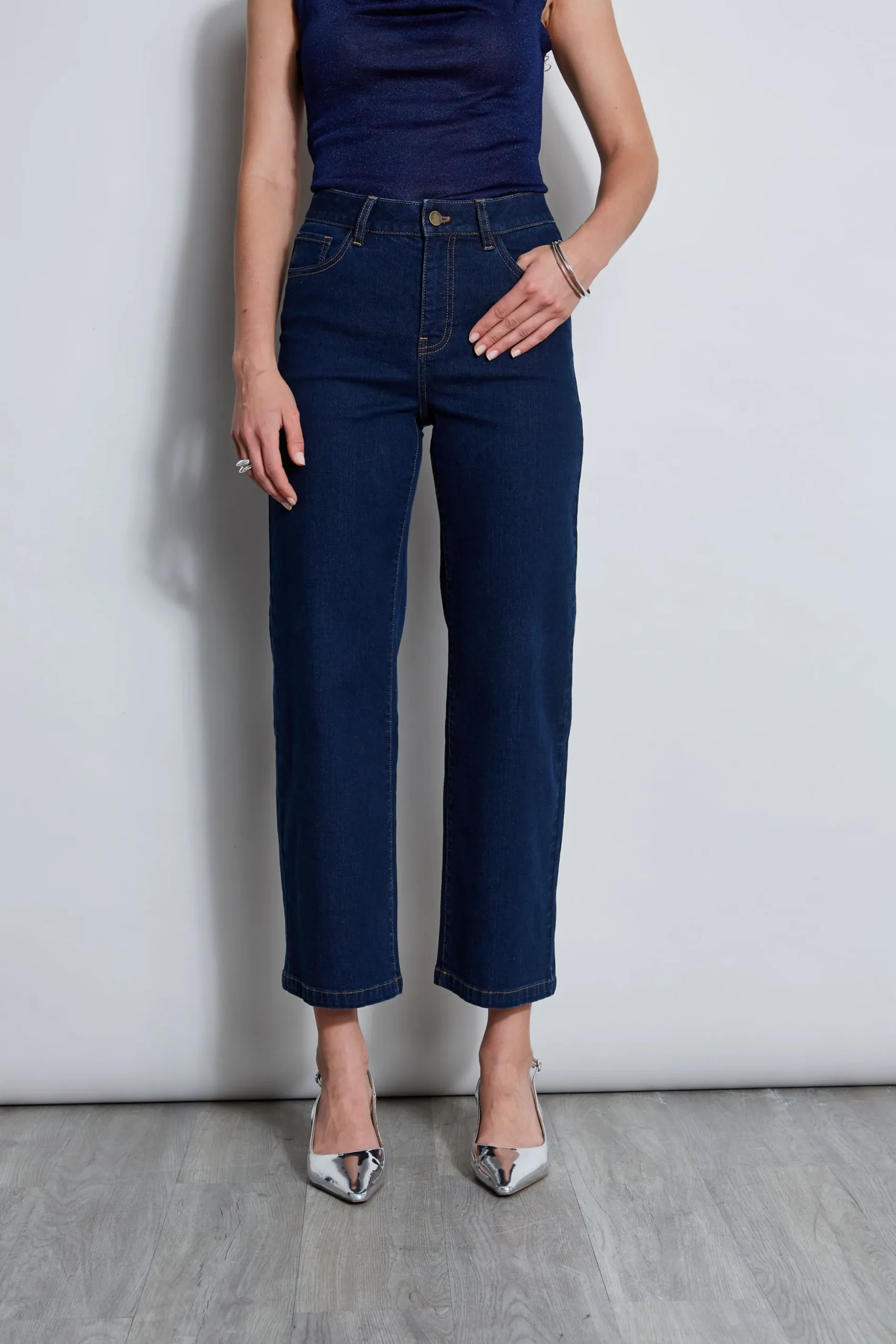 Elie Tahari Bottoms-Wide Leg Jean DARKWASH