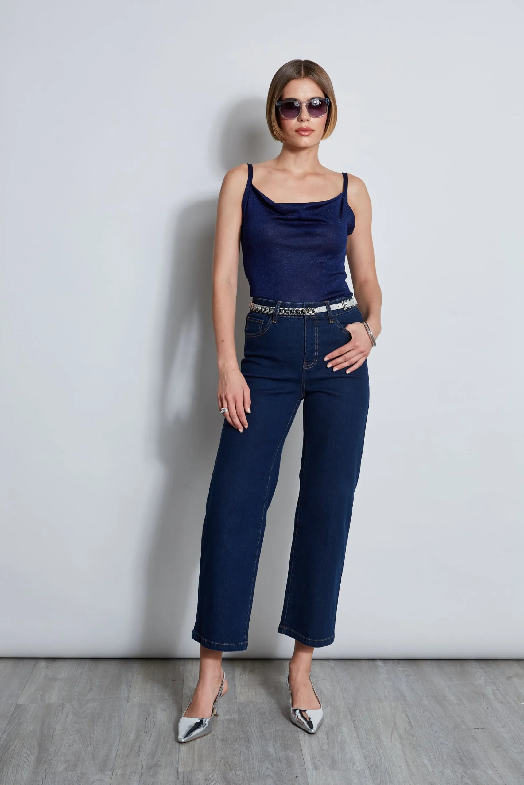 Elie Tahari Bottoms-Wide Leg Jean DARKWASH
