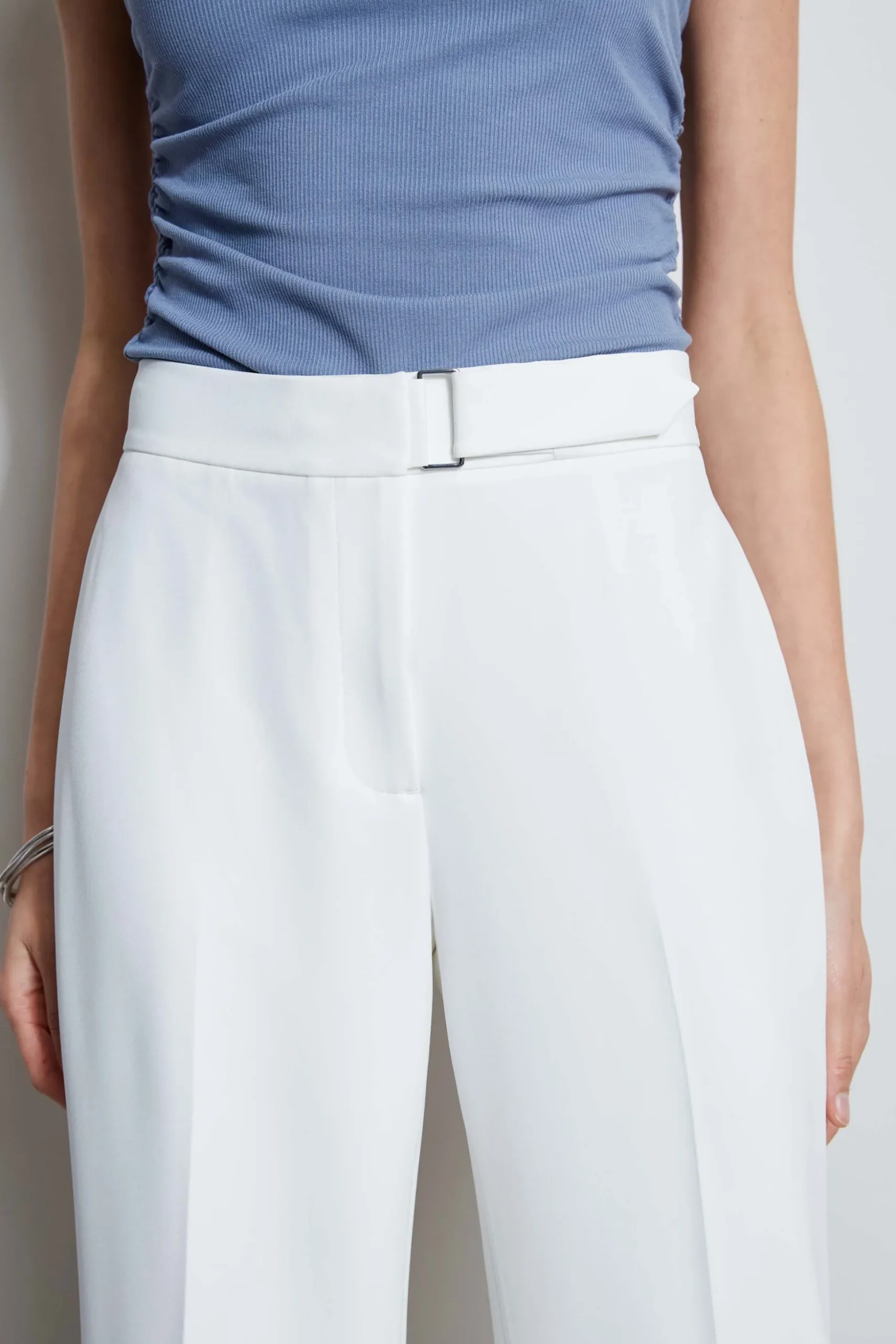 Elie Tahari Bottoms-Wide Leg Self-Belt Pant SkyWhite
