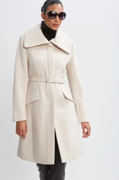 Elie Tahari Coats-Wool Belted Panel Coat ALMOND