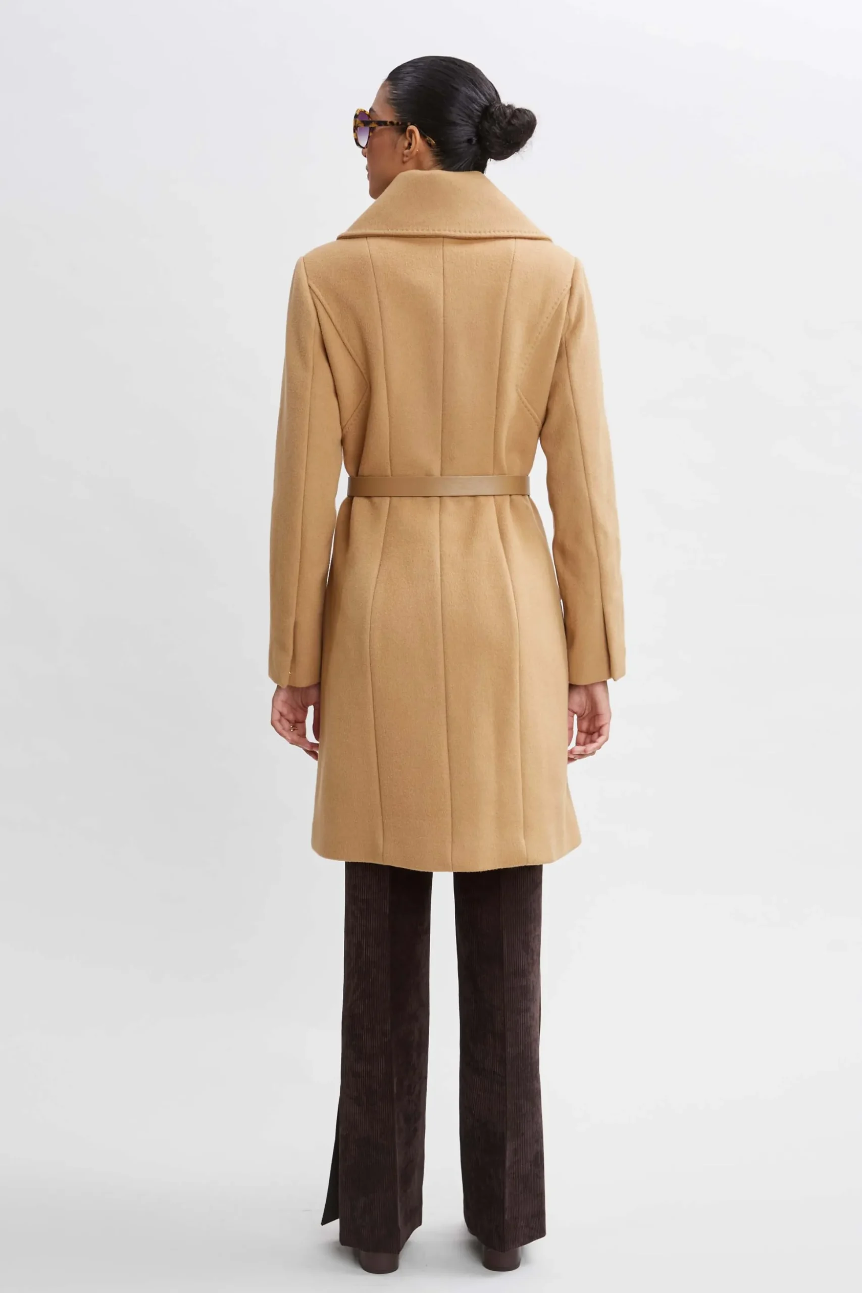 Elie Tahari Coats-Wool Belted Panel Coat TOFFEE