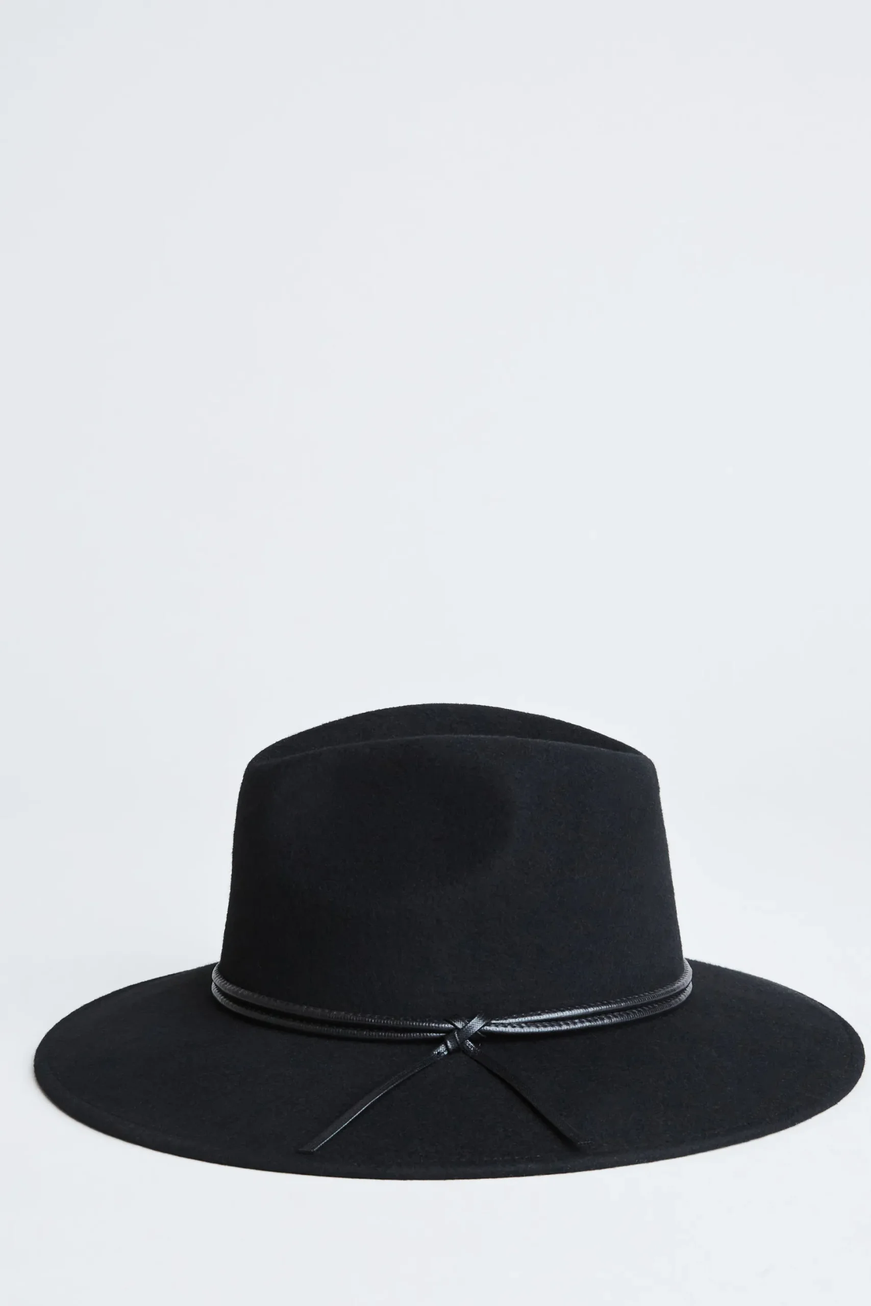 Elie Tahari Fragrance|Gloves-Wool Wide Brim Leather Trim Fedora Hat BLACK