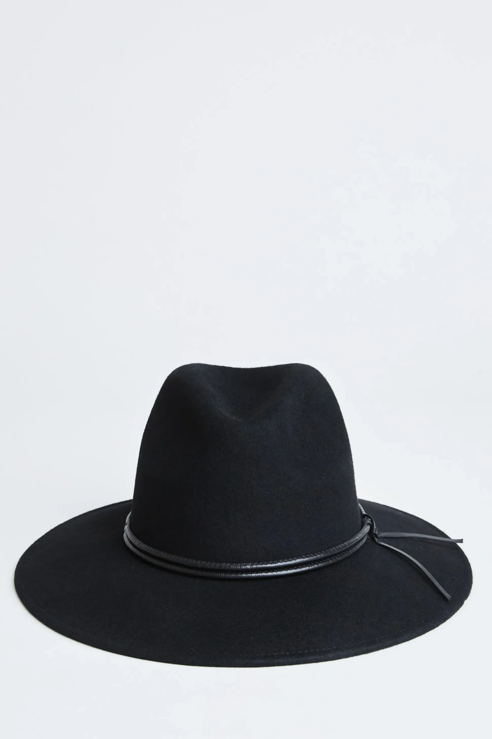 Elie Tahari Fragrance|Gloves-Wool Wide Brim Leather Trim Fedora Hat BLACK