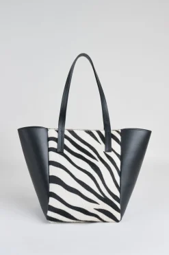 Elie Tahari Fragrance|Gloves-Zebra Calf Hair Tote BLACK-WHITE
